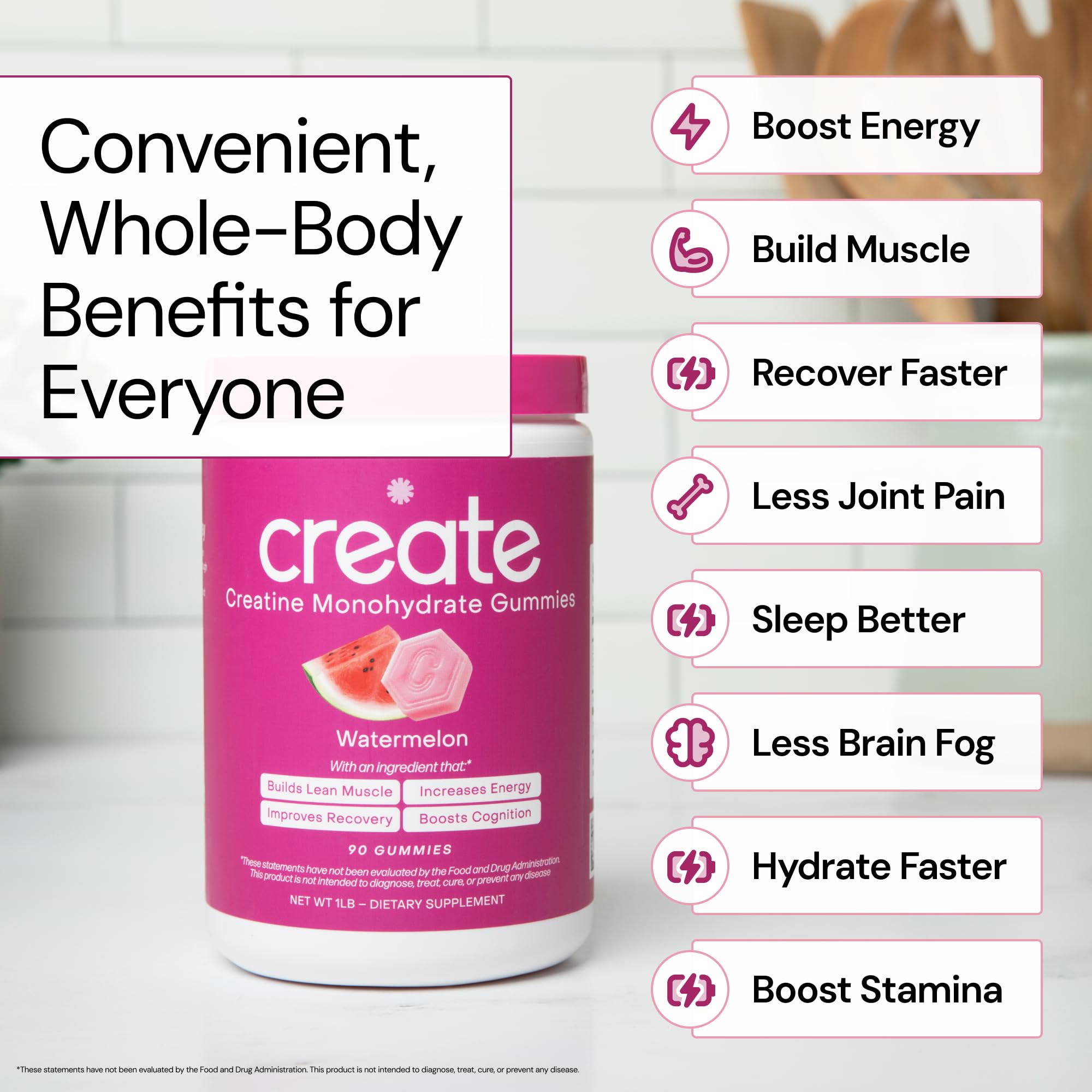 Create Creatine Monohydrate Gummies – 1.5g per Gummy, Vegan, Anti-Melt, Orange Flavor