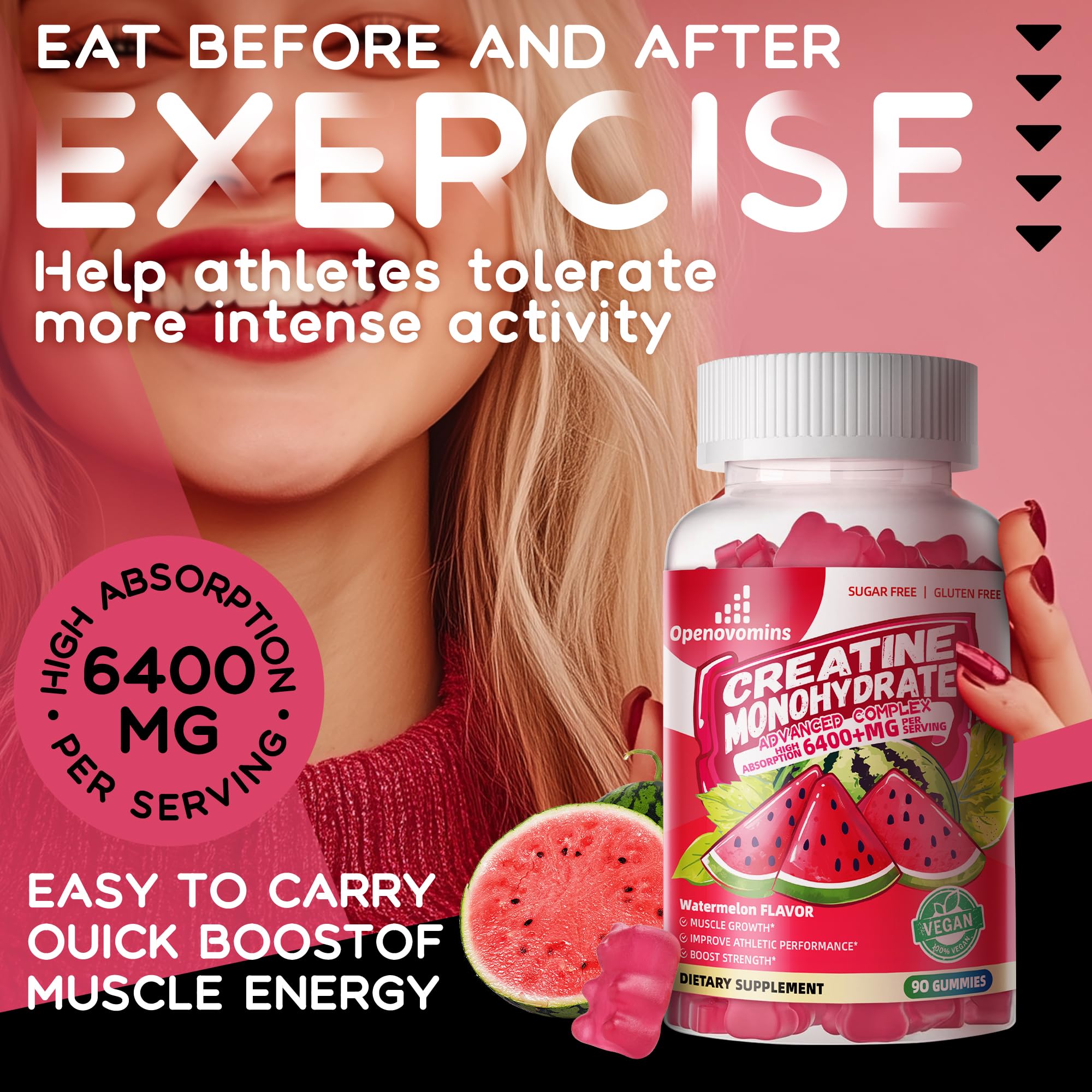 Creatine Monohydrate Gummies Complex – Sugar-Free Chewable for Men & Women (90 Gummies)