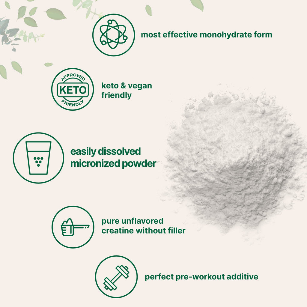 Instant Creatine Monohydrate Powder 500g – 5g/Serving, Unflavored, Keto & Vegan