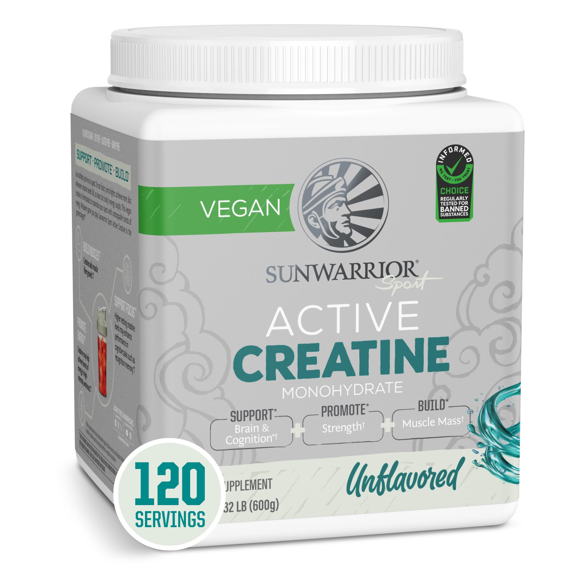 Sunwarrior Creatine Monohydrate Powder – Unflavored, 120 Servings | Vegan & Keto