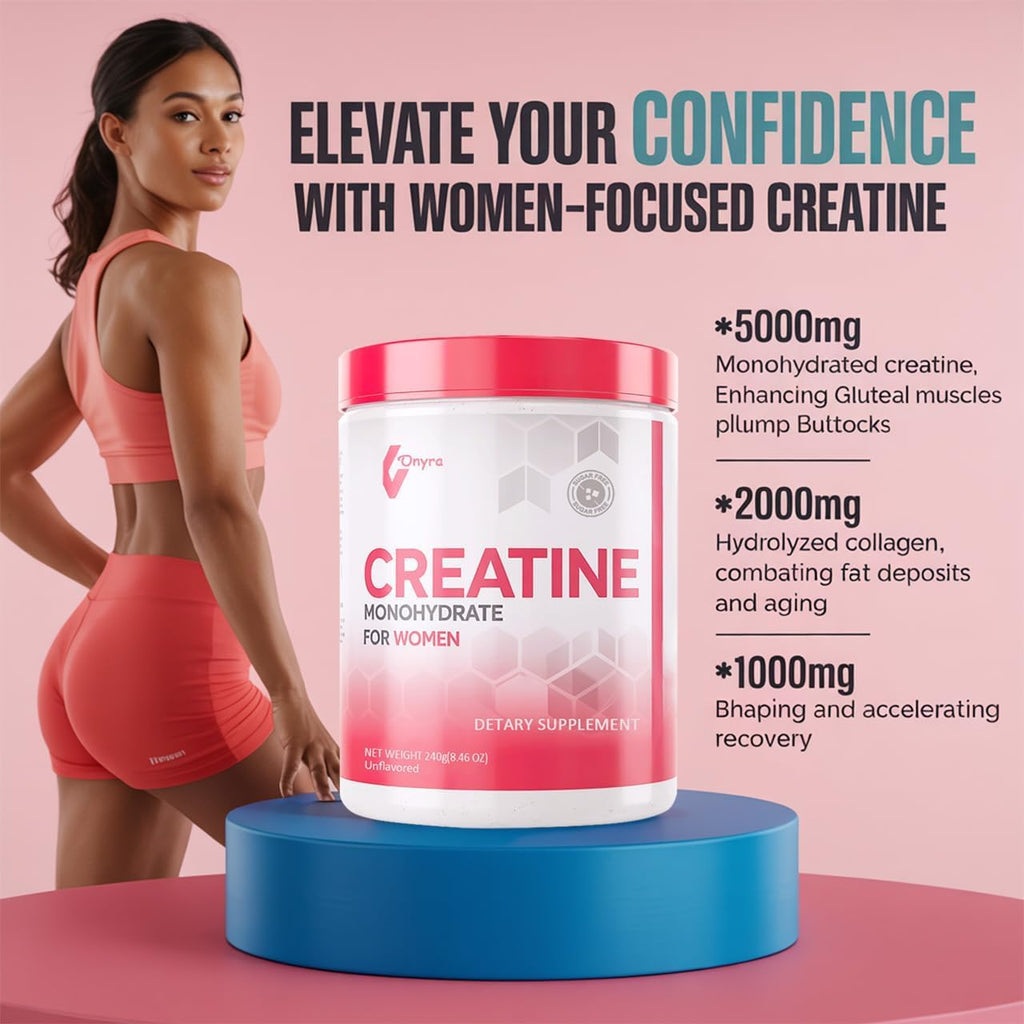 Creatine Monohydrate Powder for Women – 5000mg Creatine, 2000mg Collagen & 1g BCAA | 30 Servings