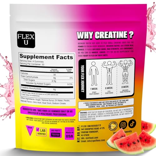 Creatine PreWorkout Gummies - 6g Monohydrate Per Serving | Vegan Watermelon | 120 Ct