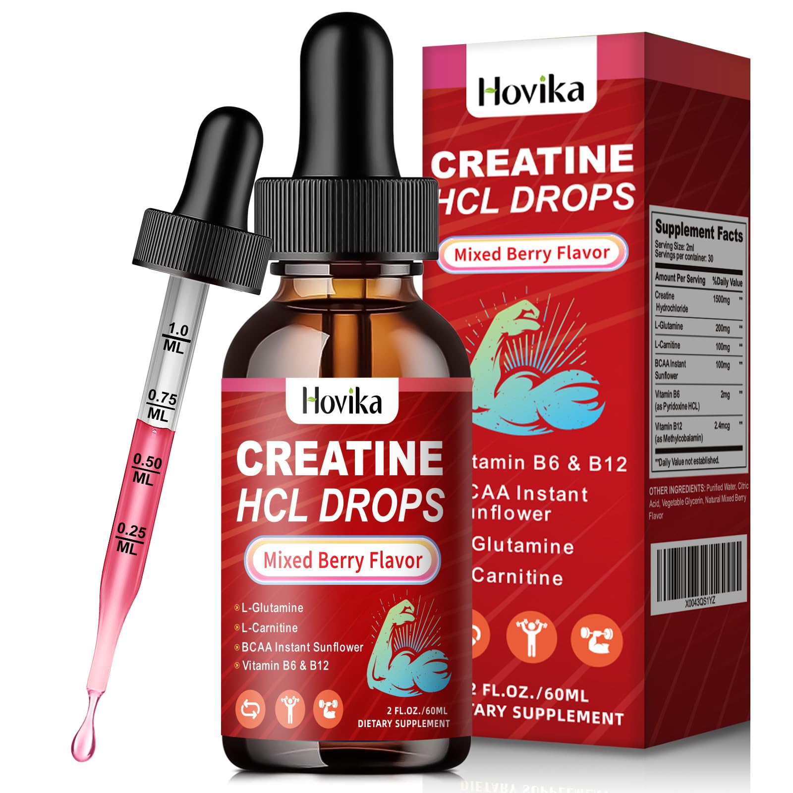 Creatine HCL Liquid Drops for Muscle Growth & Recovery – Vegan, Mixed Berry, 2 fl oz