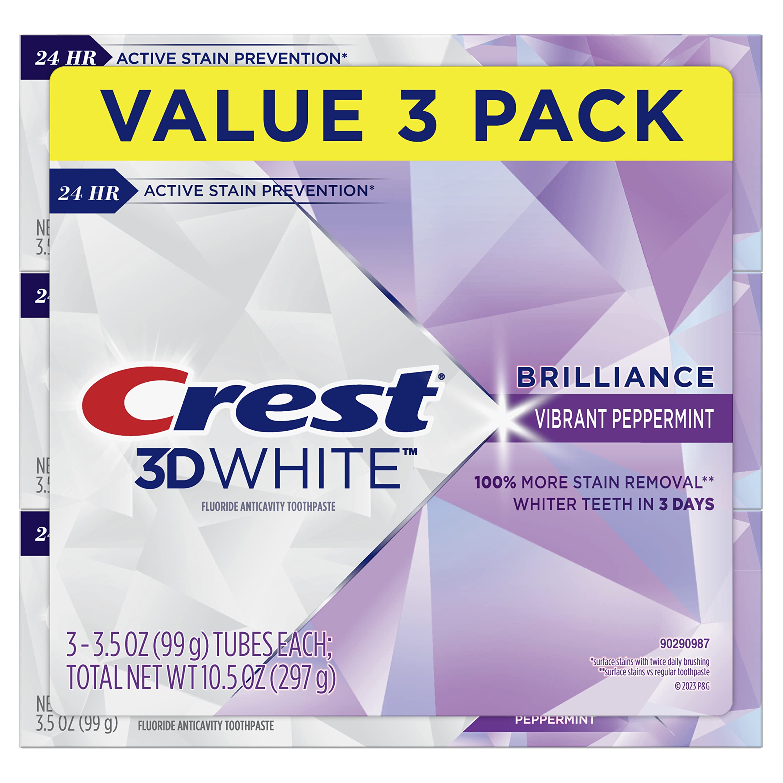 Crest 3D White Brilliance Toothpaste – Vibrant Peppermint – 3.5 oz (Pack of 3)