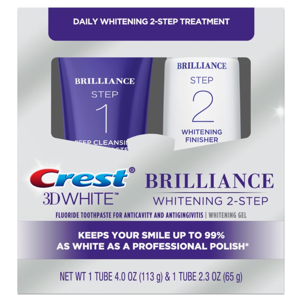 Crest 3D White Brilliance 2 Step Kit – Deep Cleansing Toothpaste (4oz) + Whitening Gel (2.3oz)