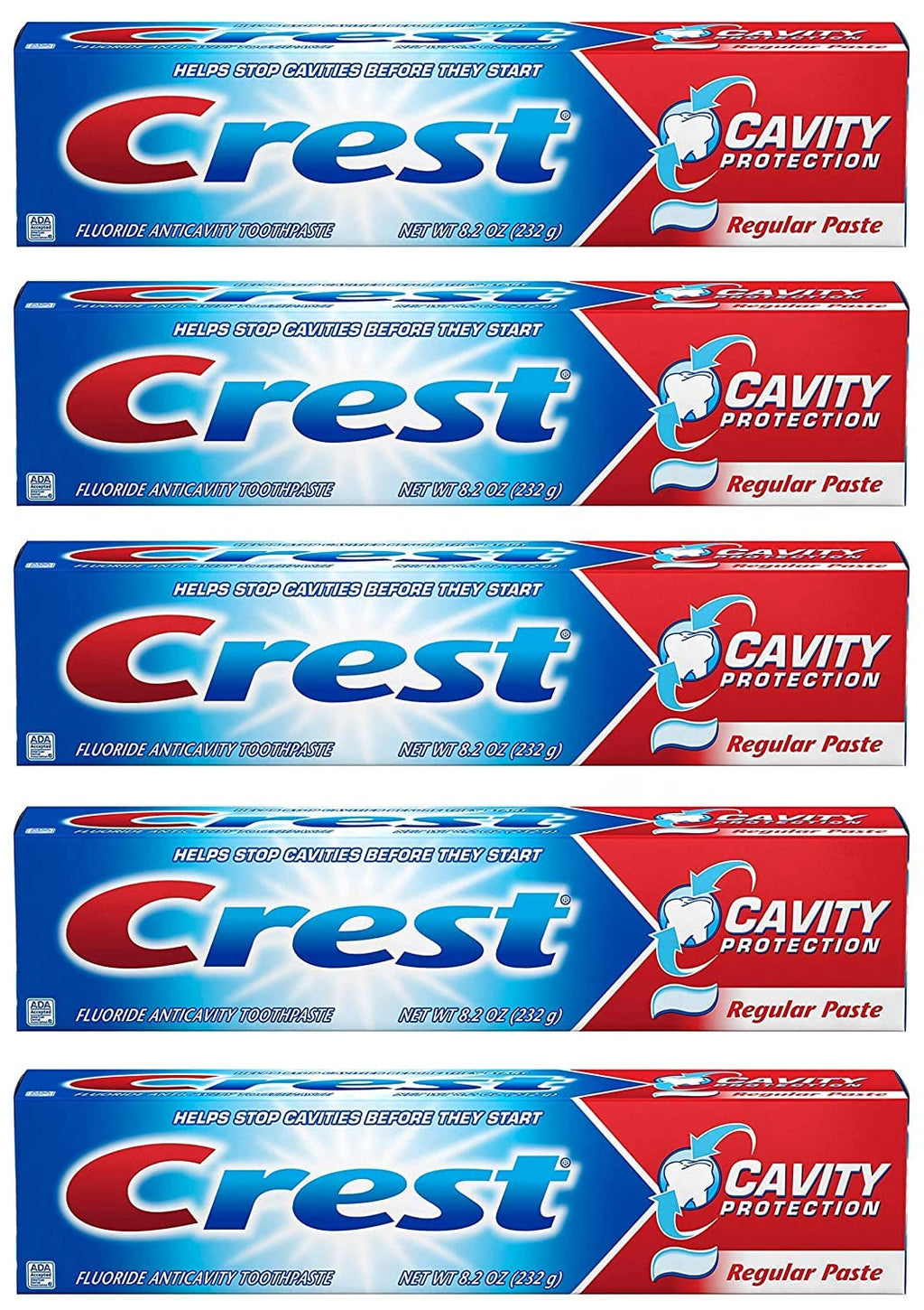 Crest Fluoride Anticavity Toothpaste - Regular Paste, 8.2 oz, Pack of 5