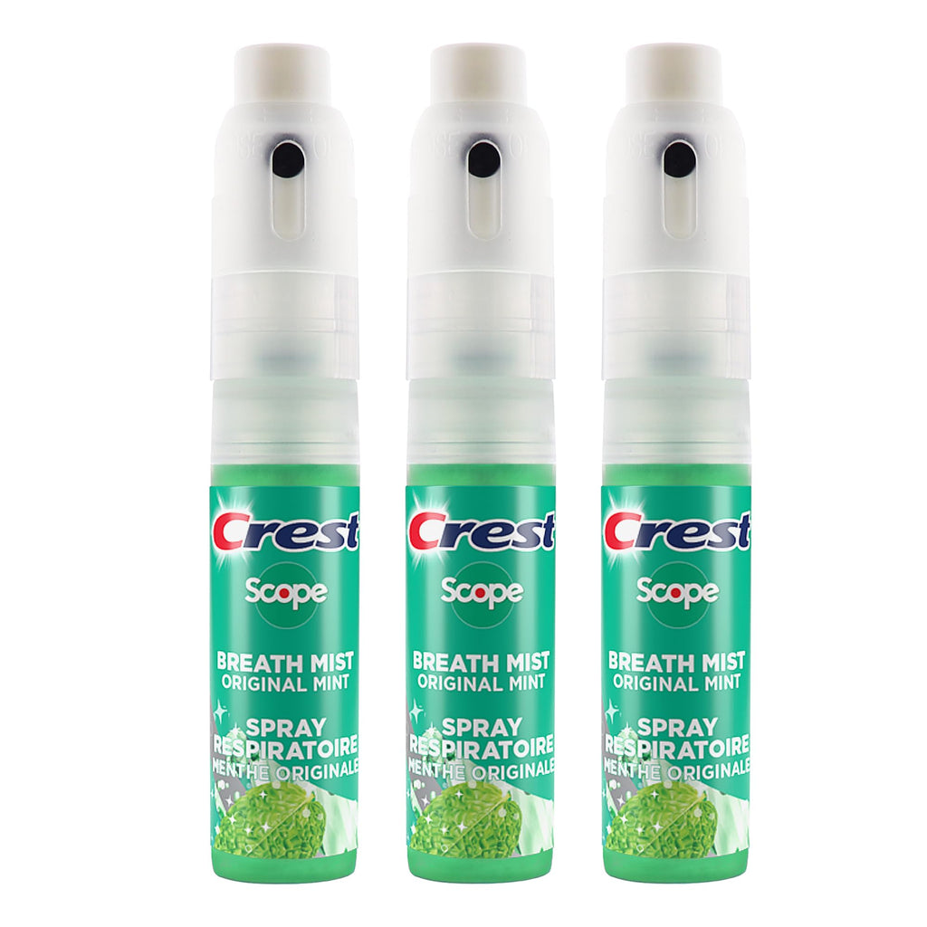 Crest Scope Breath Mist 3-Pack – Mint, 0.24 oz (7 mL) per spray, 0.72 oz total | Travel Friendly