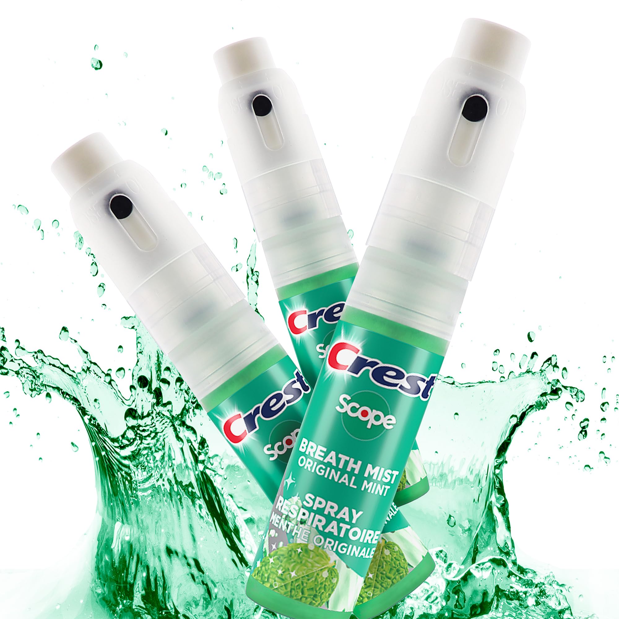 Crest Scope Breath Mist 3-Pack – Mint, 0.24 oz (7 mL) per spray, 0.72 oz total | Travel Friendly