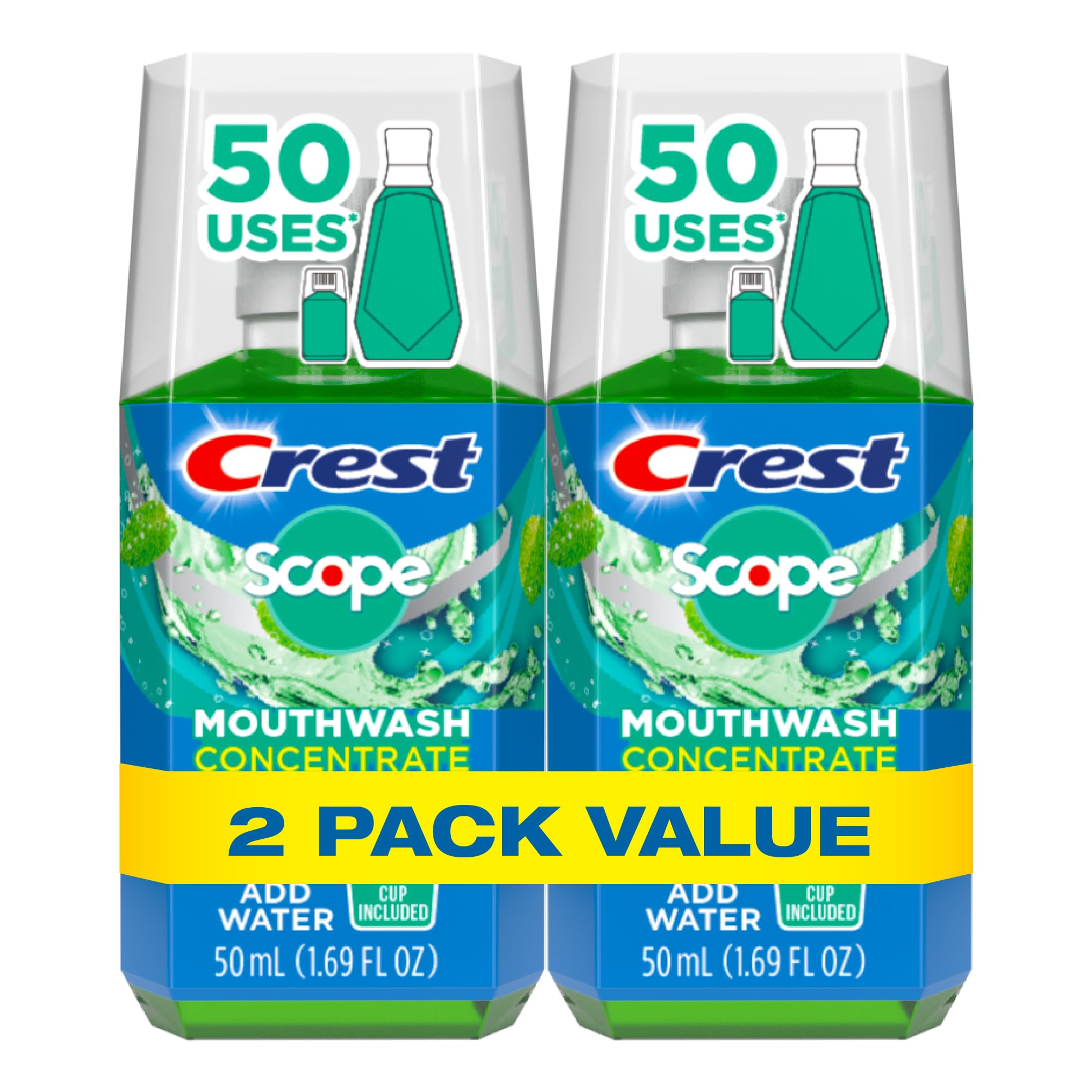 Crest Scope Mouthwash Concentrate - Travel Size 50 ml, Original Mint, 2 Pack