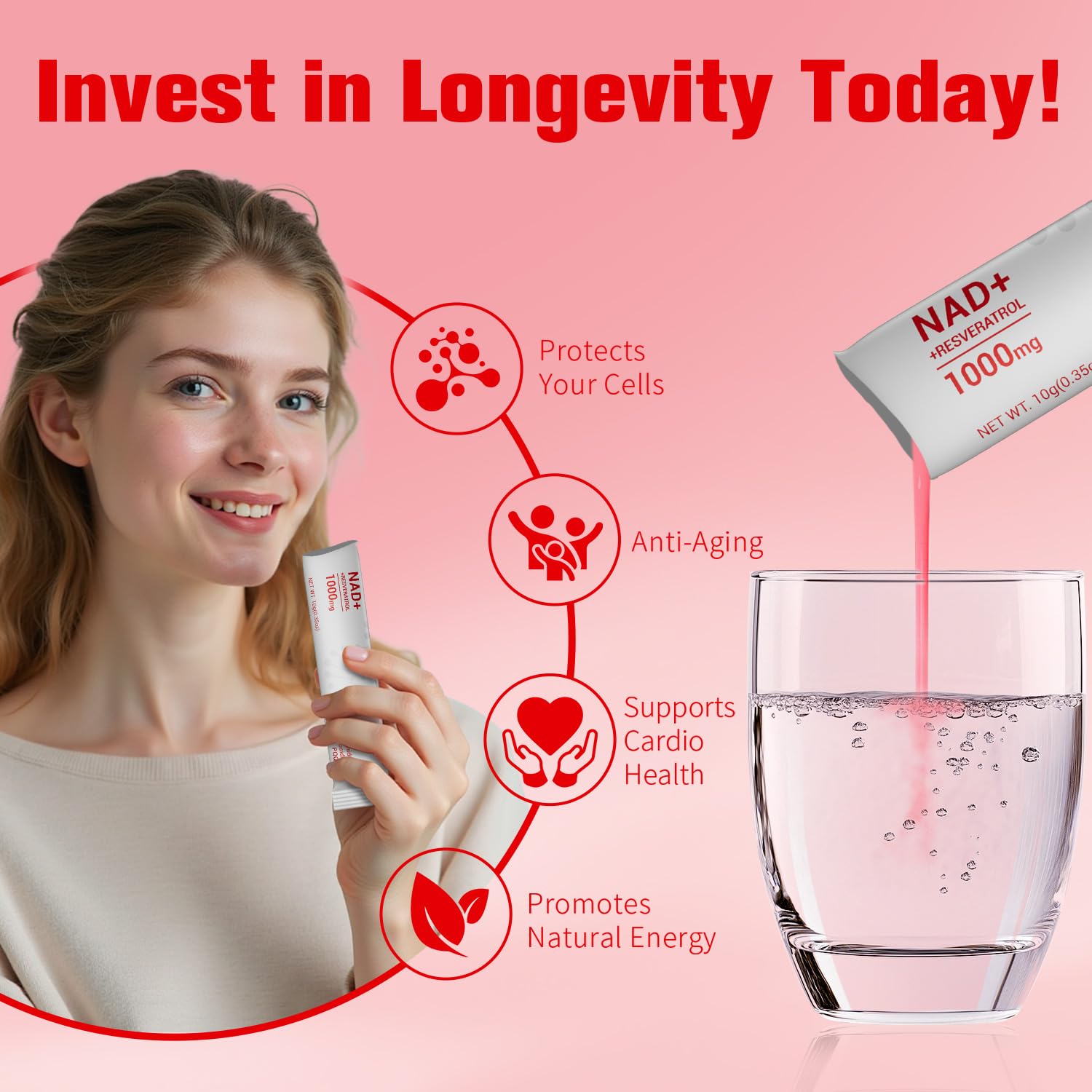 Crntmgdm NAD 1000mg Liquid with Resveratrol - 30 Packets | Vegan Non-GMO