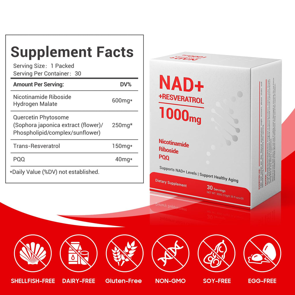Crntmgdm NAD 1000mg Liquid with Resveratrol - 30 Packets | Vegan Non-GMO