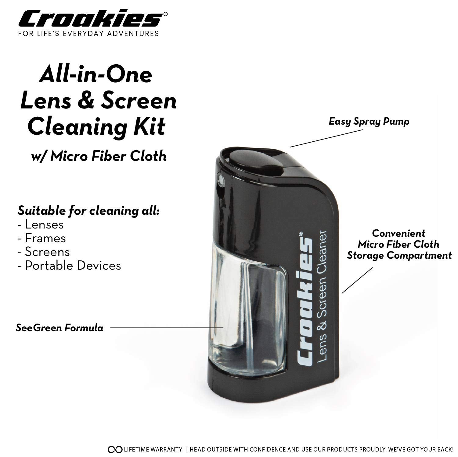 Croakies All-in-one Cleaning Kit | Lens Care Travel Kit with Pump