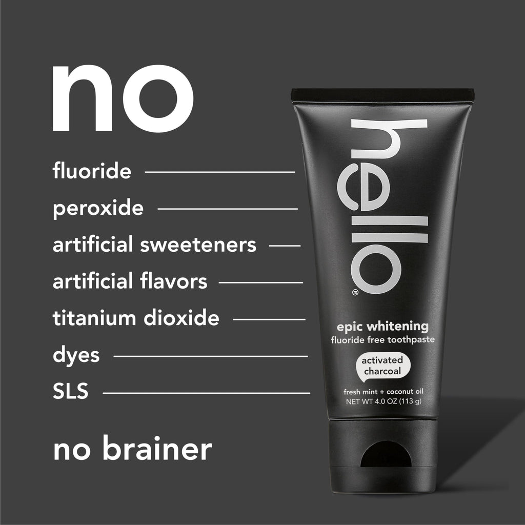 Hello Epic Whitening Charcoal Toothpaste – Fluoride Free, SLS Free, 3-Pack, 4.0 oz Tubes