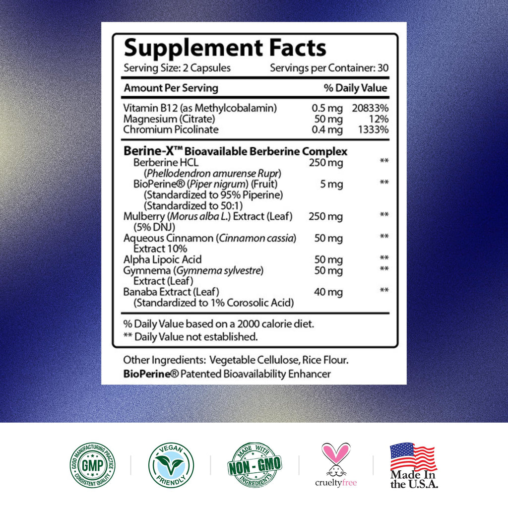 Research Verified Glucotrax - Berberine, Cinnamon, Gymnema | 3 Month Supply, 180 Capsules