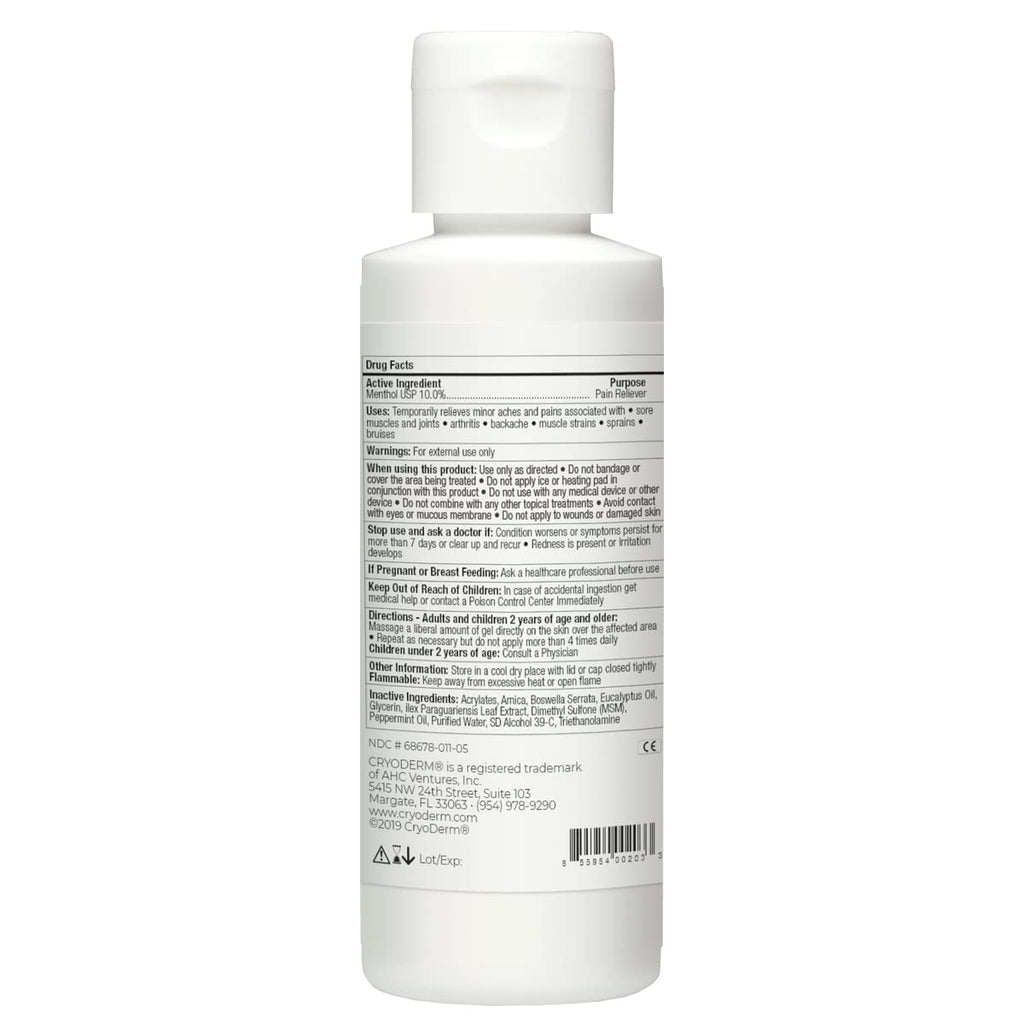Bundle-2 Items: Cryoderm Cold Gel 4oz (Pack of 2) - Natural Massage Gel with MSM, Arnica & Eucalyptus