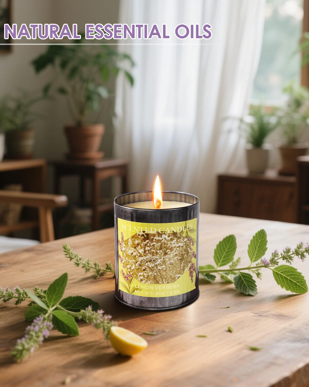 CUKIY 8oz Soy Scented Candle – Lemon Verbena, 50H Burn, Gift Box