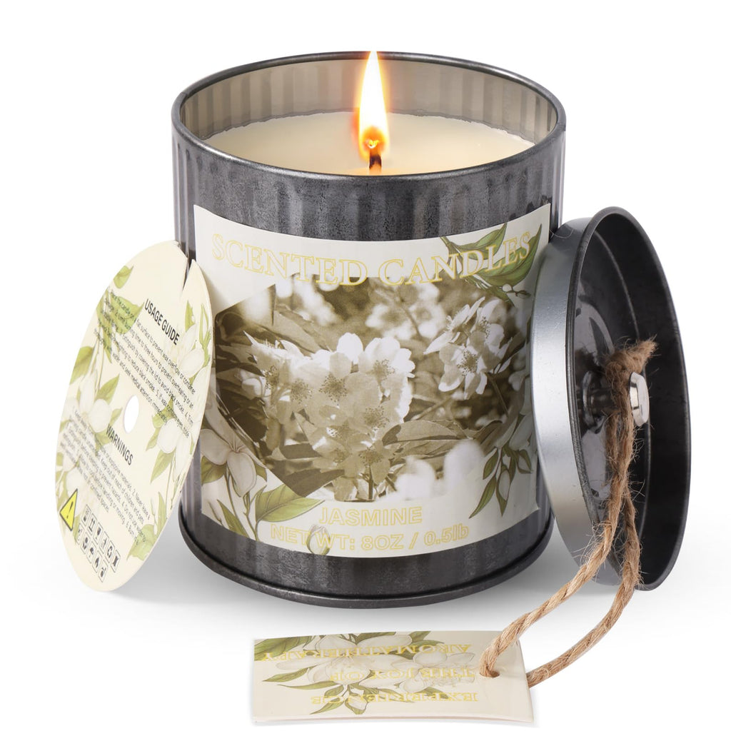 CUKIY Jasmine Scented Soy Candle – 8oz, 50H Burn, Gift Box