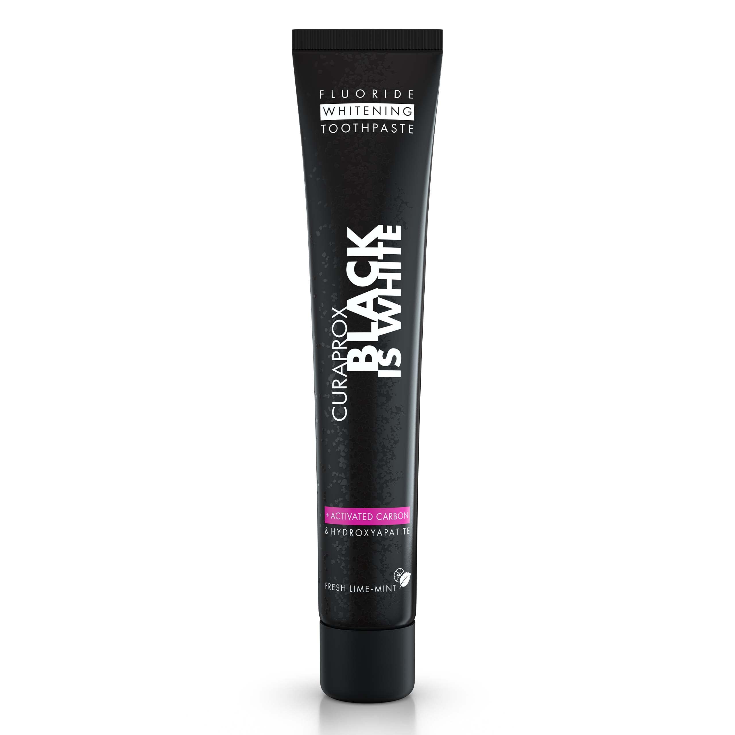 Curaprox Black is White Toothpaste – Charcoal Whitening with Fluoride | 90 ml