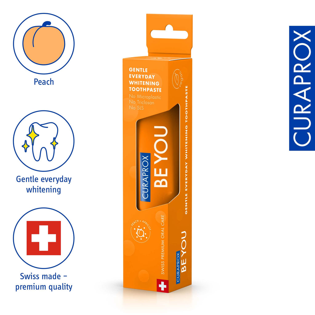 Curaprox Whitening Toothpaste – Fresh Breath & Gum Care | Enzymatic Formula, Peach & Apricot Flavor, 60ml | Vegan, SLS-Free, Fluoride 950ppm | Swiss Made