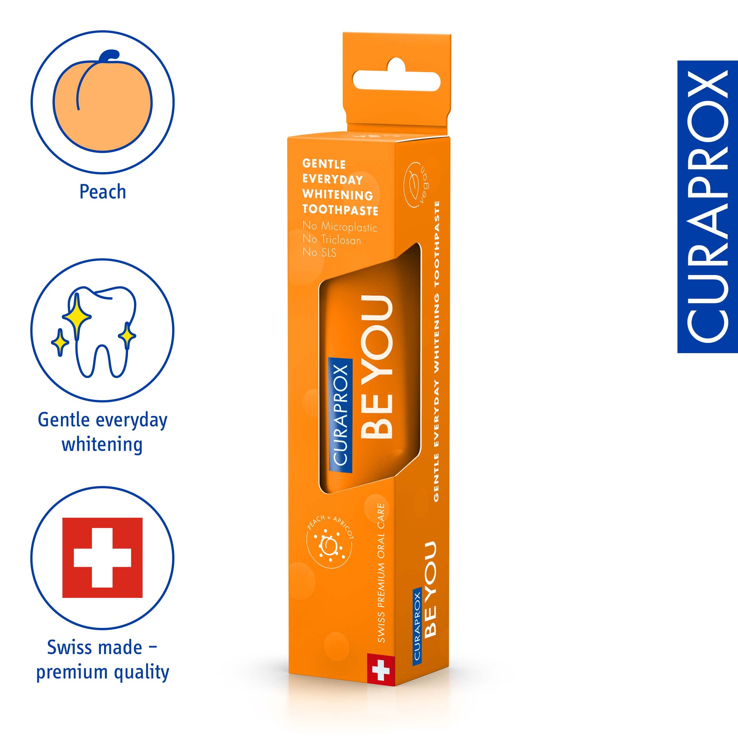 Curaprox Whitening Toothpaste – Fresh Breath & Gum Care | Enzymatic Formula, Peach & Apricot Flavor, 60ml | Vegan, SLS-Free, Fluoride 950ppm | Swiss Made