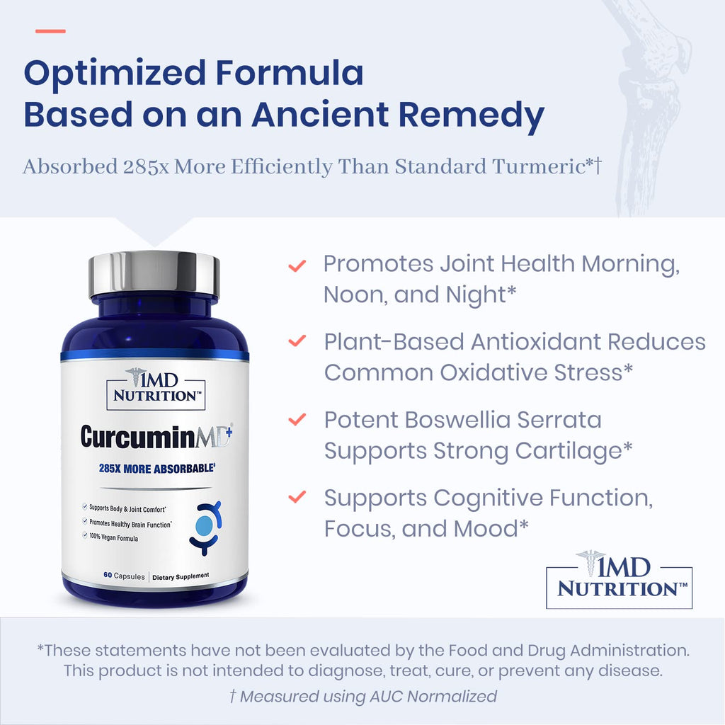 1MD Nutrition CurcuminMD Plus — Turmeric Curcumin with Boswellia Serrata, 285x Absorbable, 60 Capsules
