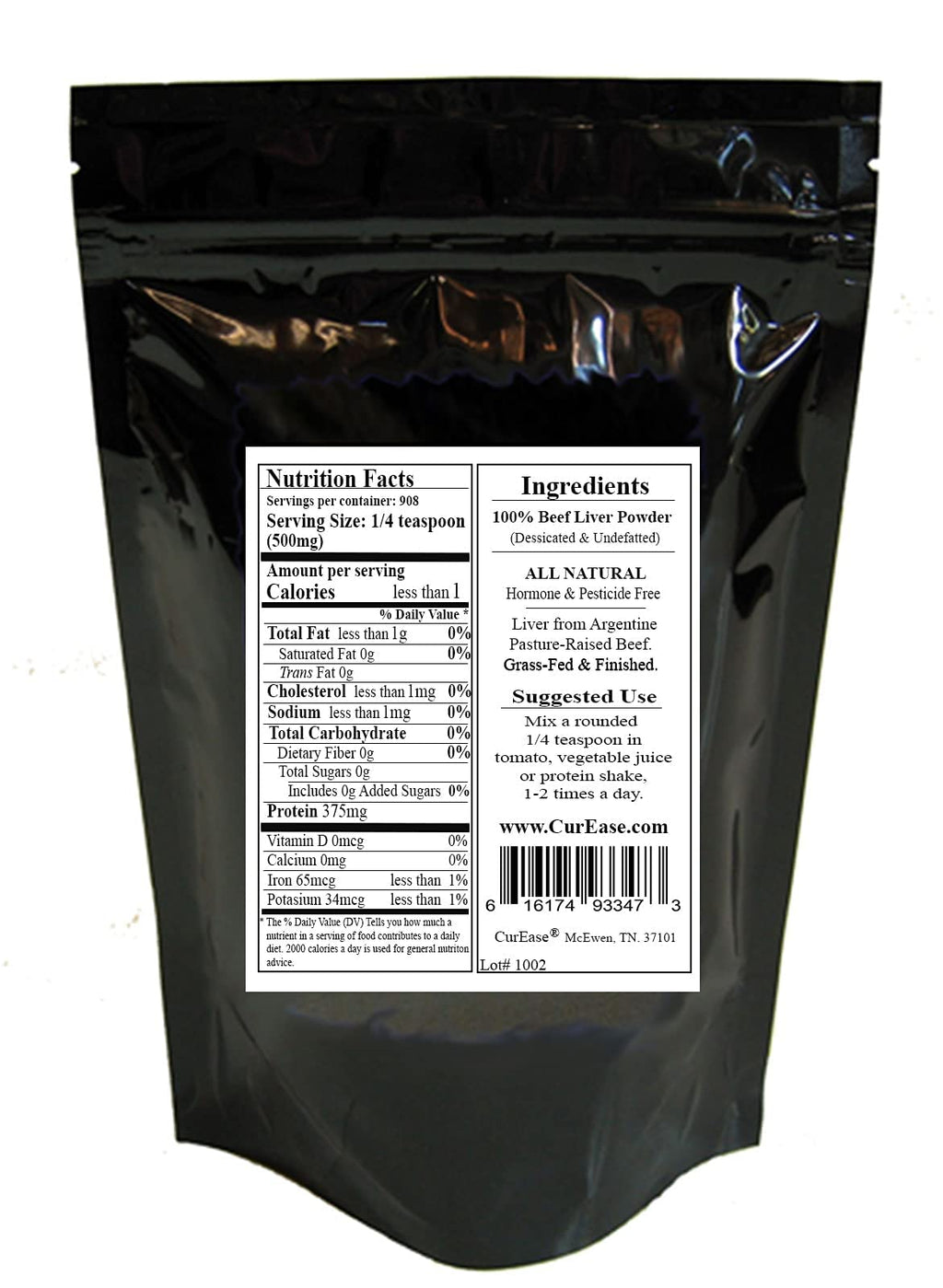 CurEase Argentine Grass-Fed Beef Liver Powder - Undefatted Desiccated 1 lb