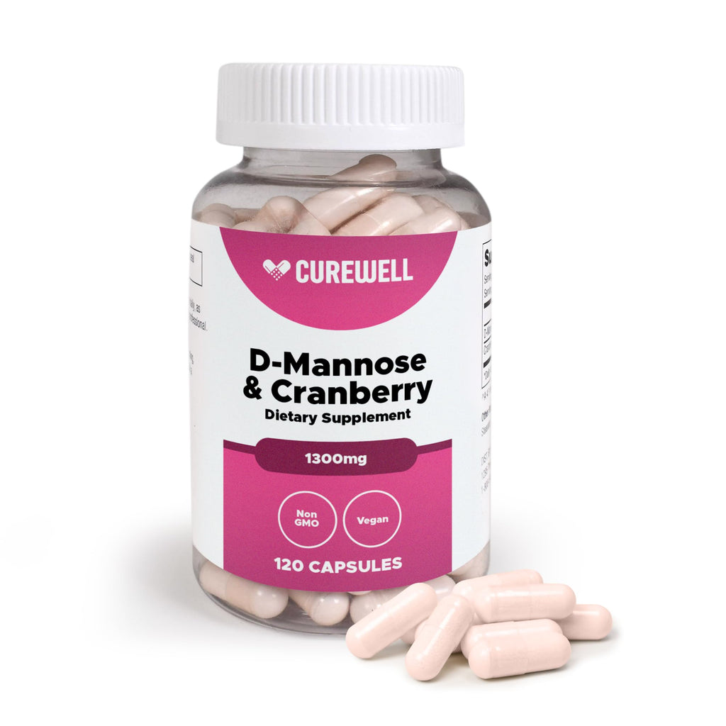 CUREWELL D-Mannose & Cranberry 1300mg | 120 Capsules | Vegan & Non-GMO UTI Support
