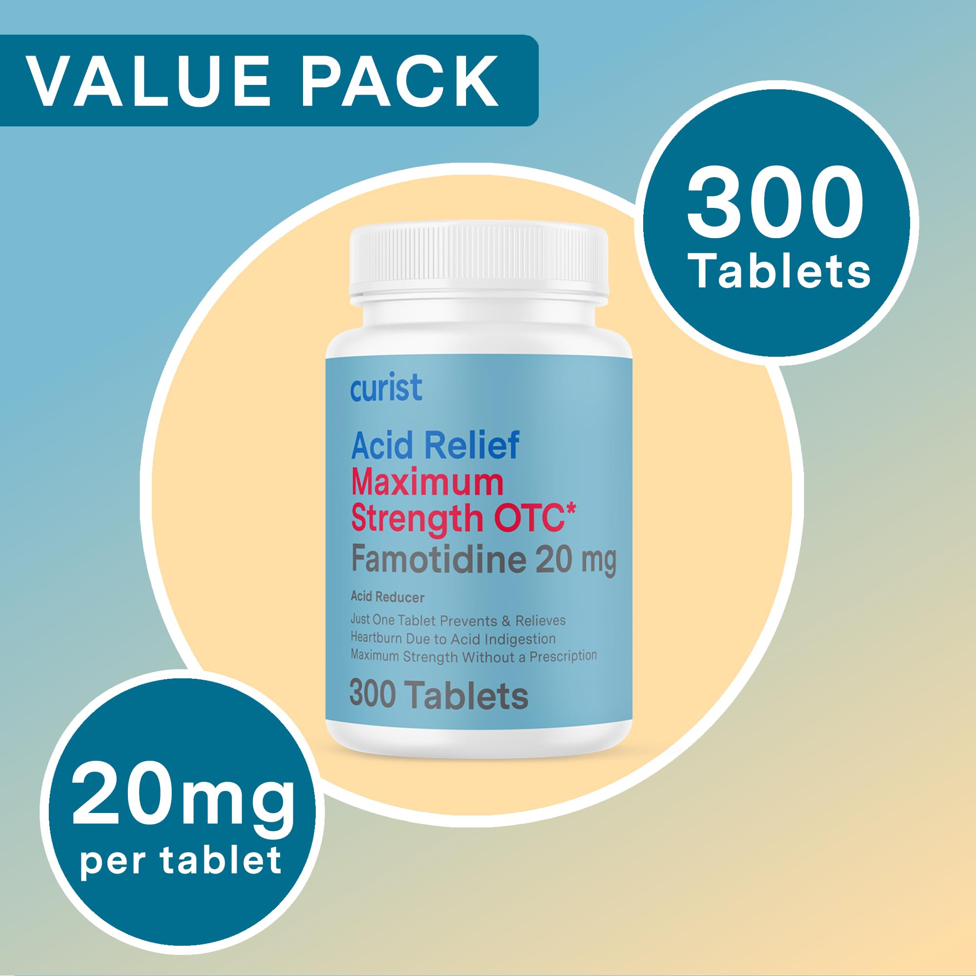 Curist Famotidine 20mg Bulk Pack – 300 Tablets | OTC Heartburn Relief