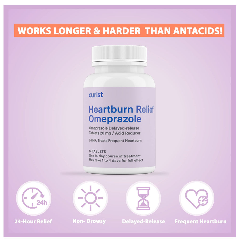 Curist Omeprazole 20mg Tablets – 42 Count Delayed-Release Heartburn Relief