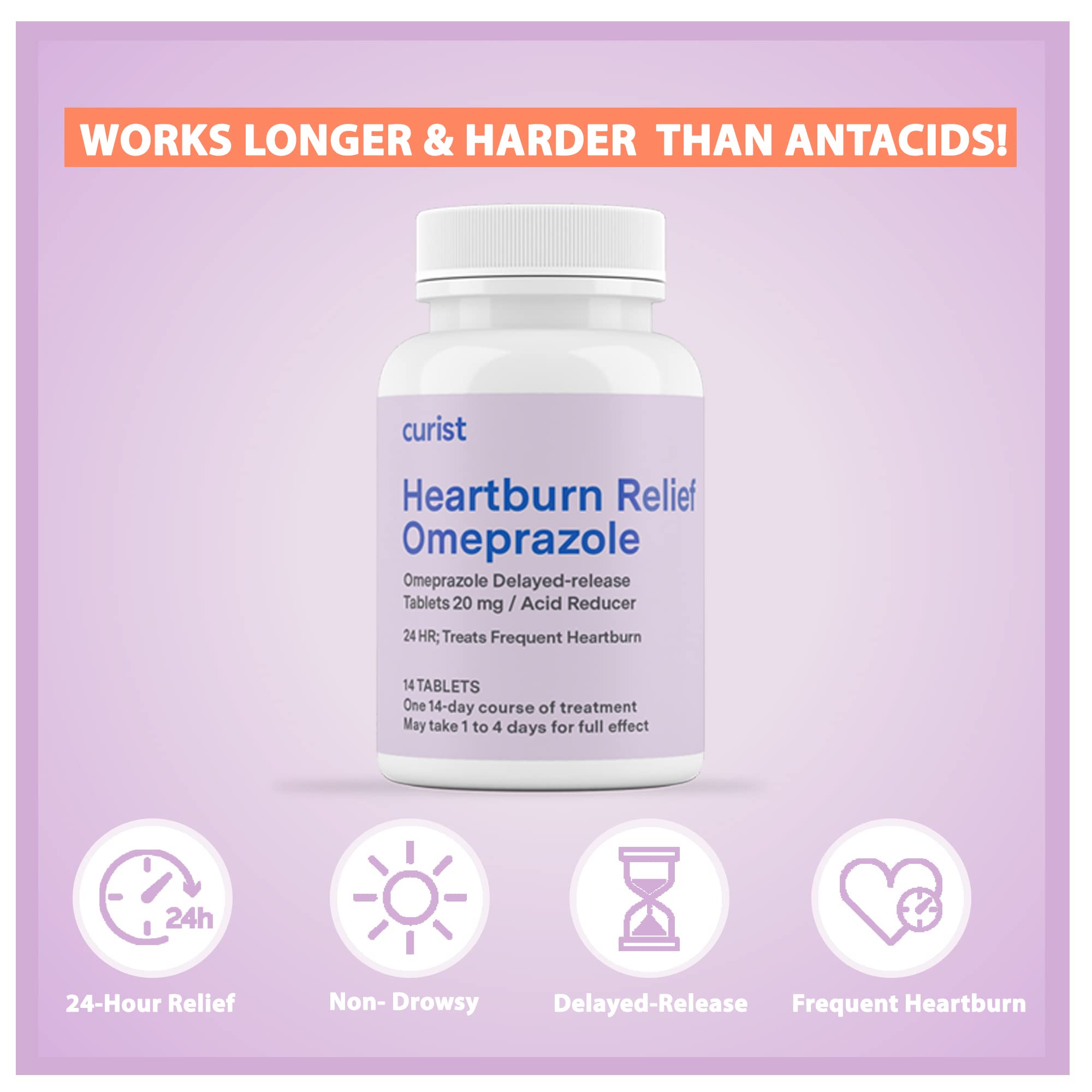 Curist Omeprazole 20mg Tablets – 42 Count Delayed-Release Heartburn Relief