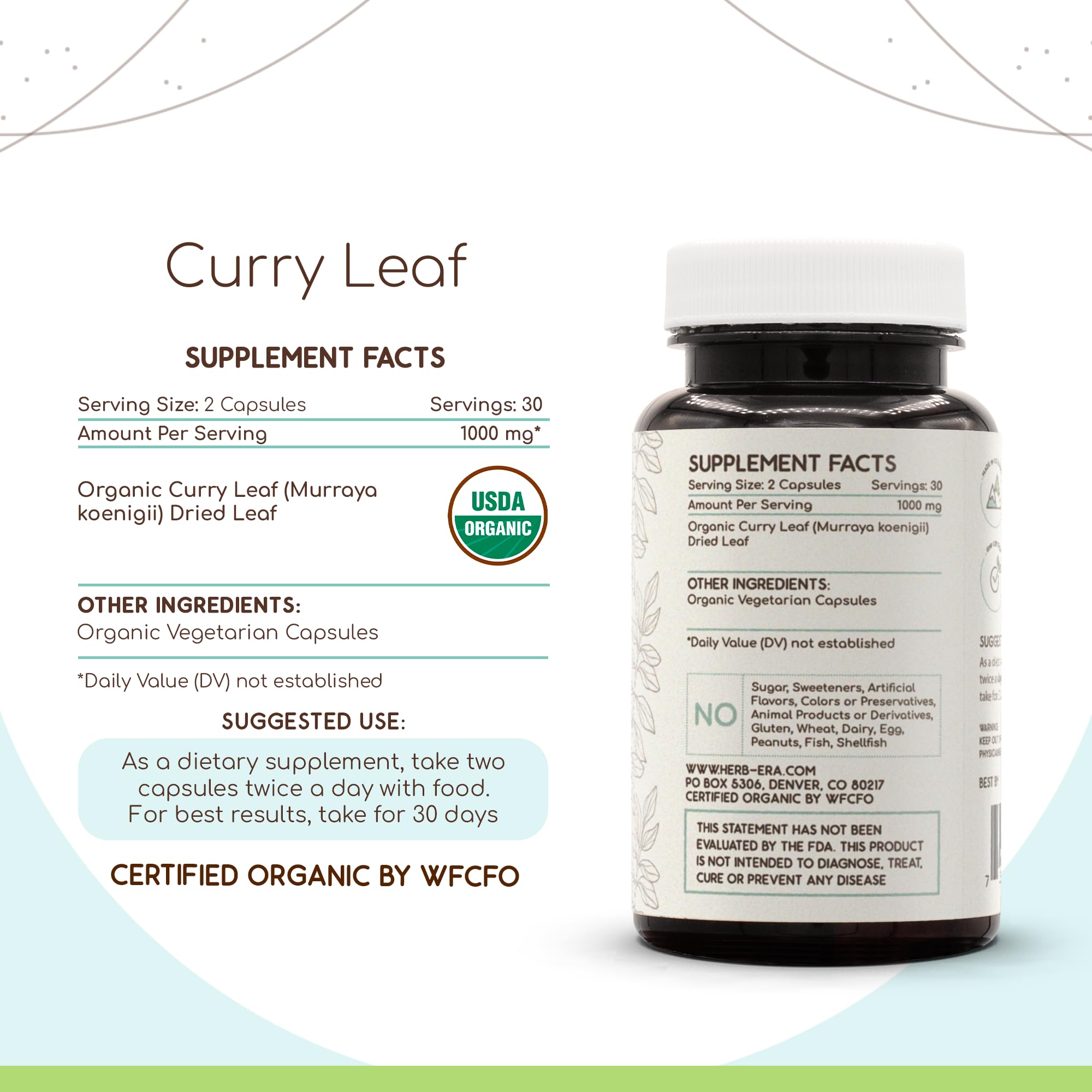 Curry Leaf USDA Organic Capsules | Certified Organic Vegetarian (60 Count)