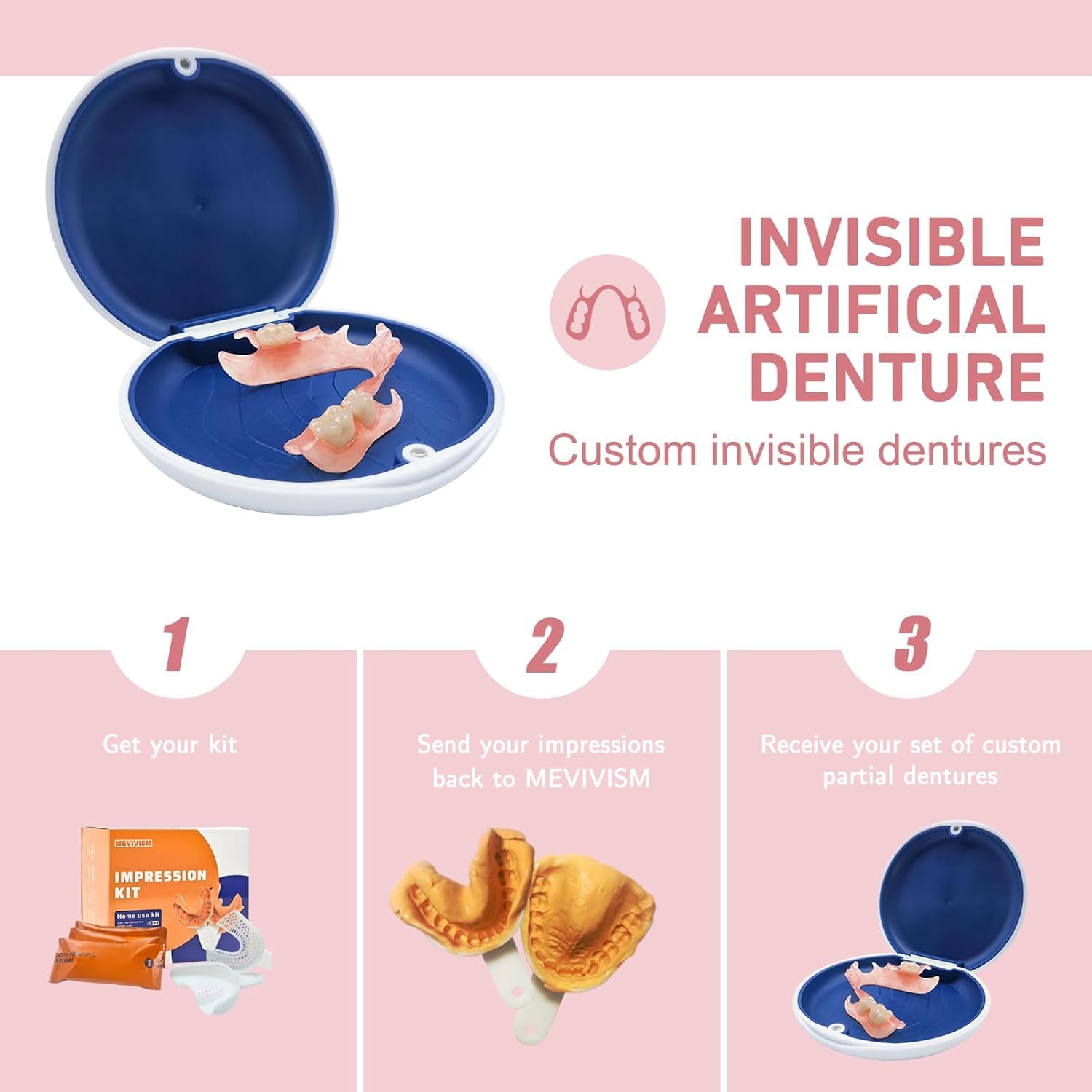 Custom Partial Dentures – Personalized Removable Denture Set for Missing Teeth | 1–6 Tooth Replacement with Storage Case | Natural Look & Comfortable Fit (1 Tooth)