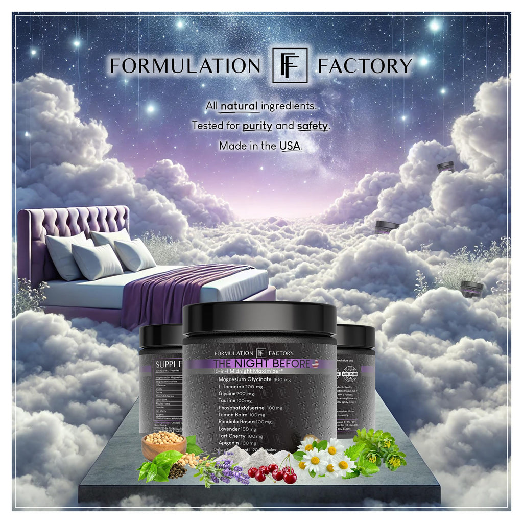 Formulation Factory The Night Before 10-in-1 Midnight Maximizer Sleep Supplement — Magnesium Glycinate, L-Theanine & More (360 Capsules, 6 Months)