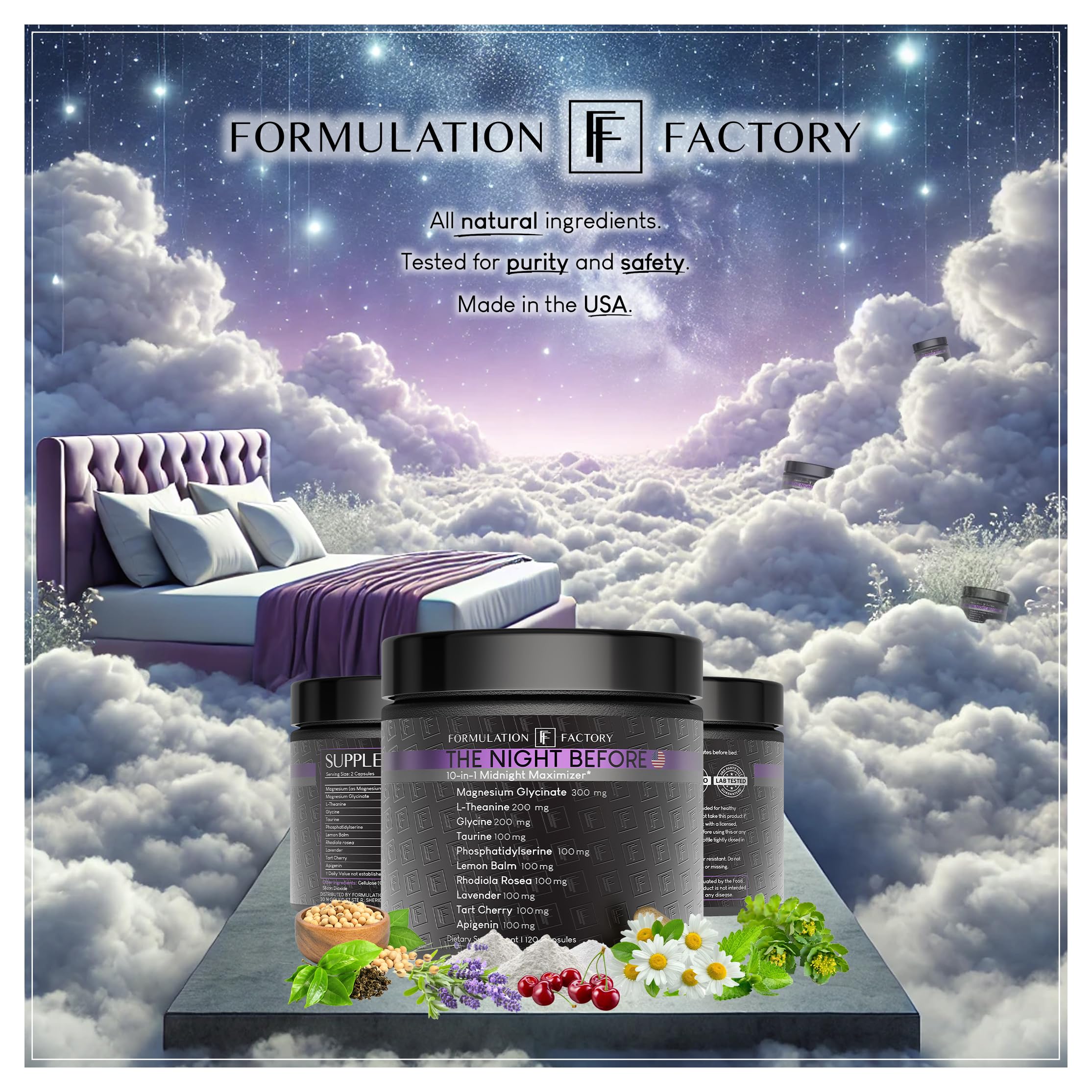 Formulation Factory The Night Before 10-in-1 Midnight Maximizer Sleep Supplement — Magnesium Glycinate, L-Theanine & More (360 Capsules, 6 Months)