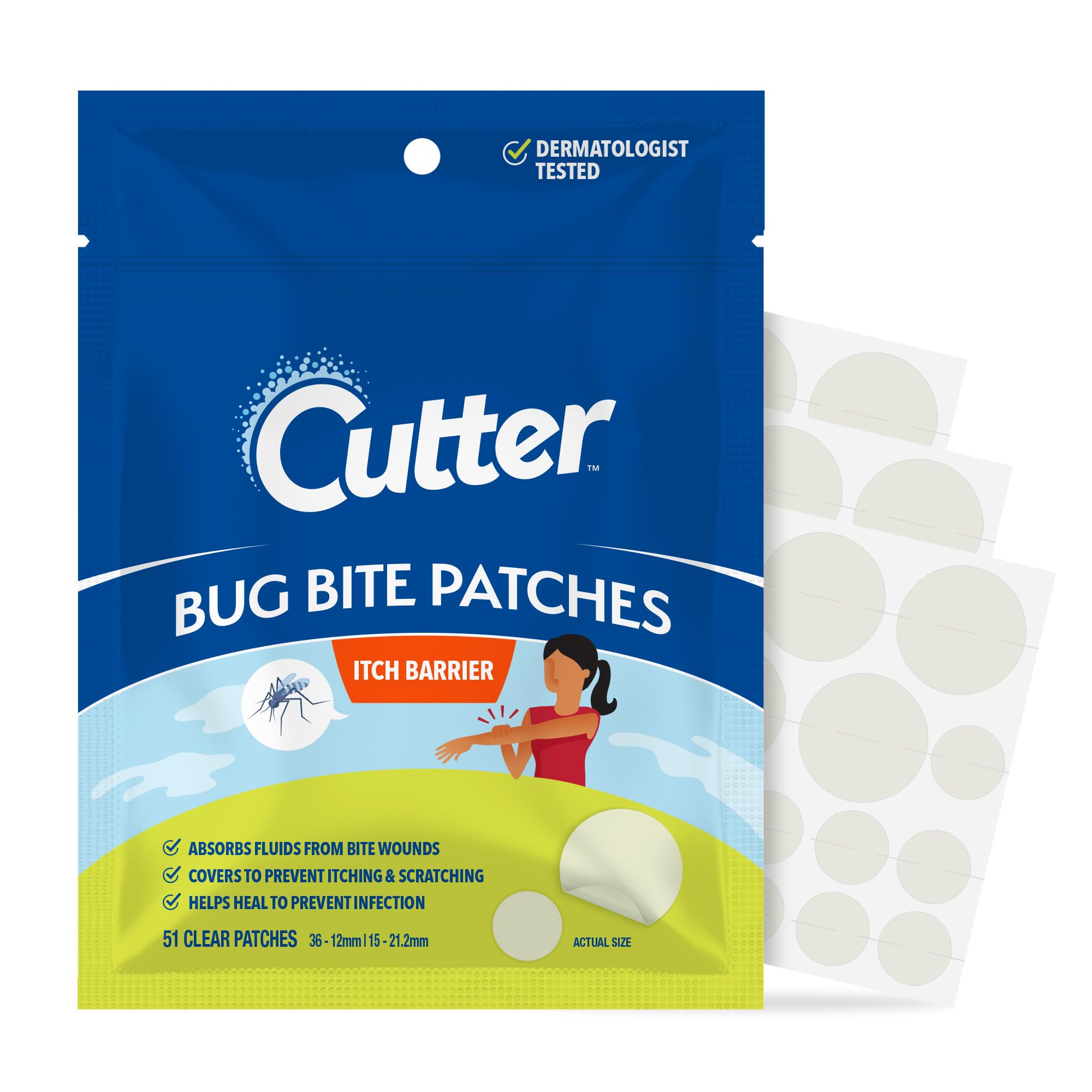 Cutter Bug Bite Patches – Itch Relief Hydrocolloid Patches for Kids & Adults | 51 Count
