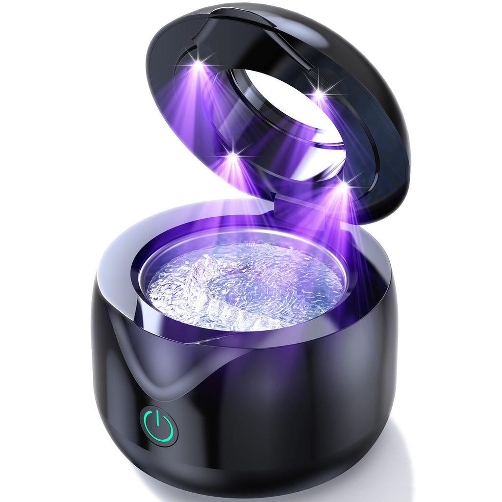 CXRUY Ultrasonic Retainer Cleaner – UV Dental Cleaning Pod for Dentures, Aligners, Braces, Jewelry (Black)