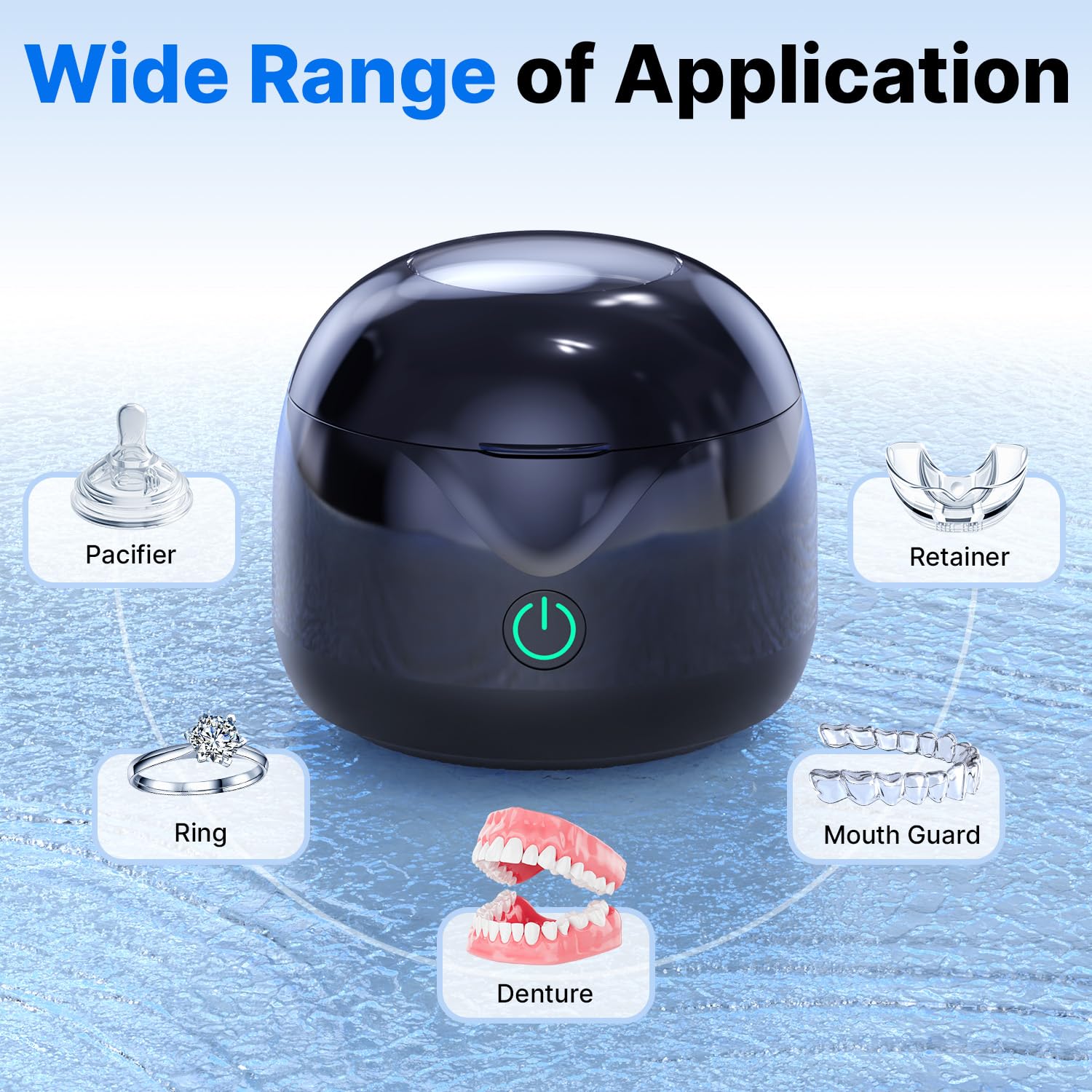 CXRUY Ultrasonic Retainer Cleaner – UV Dental Cleaning Pod for Dentures, Aligners, Braces, Jewelry (Black)