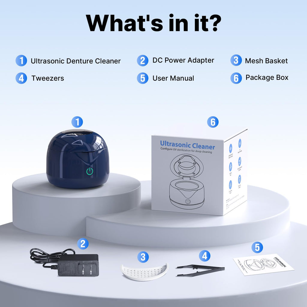 CXRUY Ultrasonic Retainer Cleaner - UV Dental Cleaning Pod (Navy Blue)