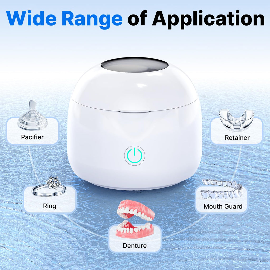 CXRUY Ultrasonic Retainer Cleaner – UV Dental Cleaning Pod for Dentures, Aligners, Braces & Jewelry (White)