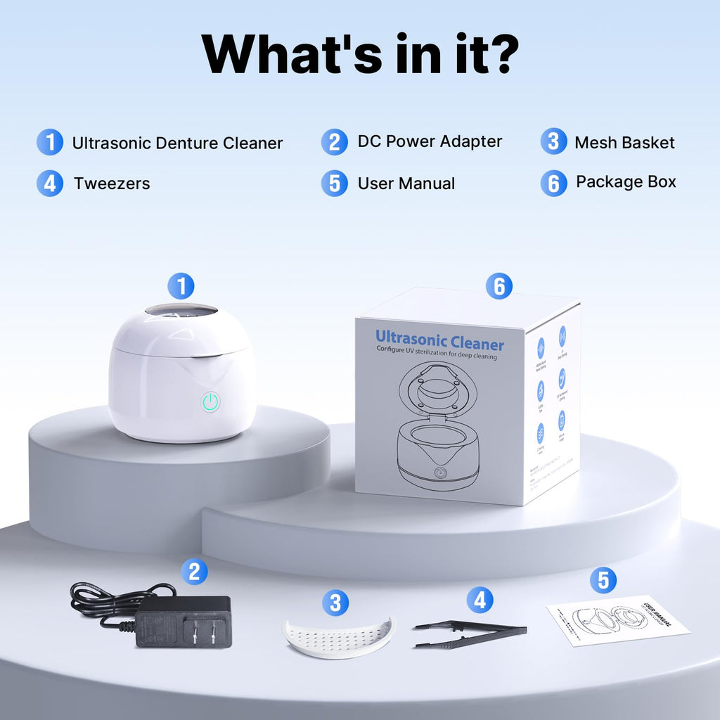CXRUY Ultrasonic Retainer Cleaner – UV Dental Cleaning Pod for Dentures, Aligners, Braces & Jewelry (White)