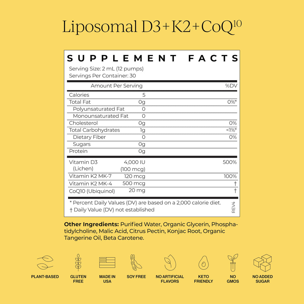 CYMBIOTIKA Vitamin D3 + K2 + CoQ10 Liquid – Liposomal Vegan D3K2CoQ10 for Immune, Heart & Bone Health | Tangerine Flavor (2-Pack)