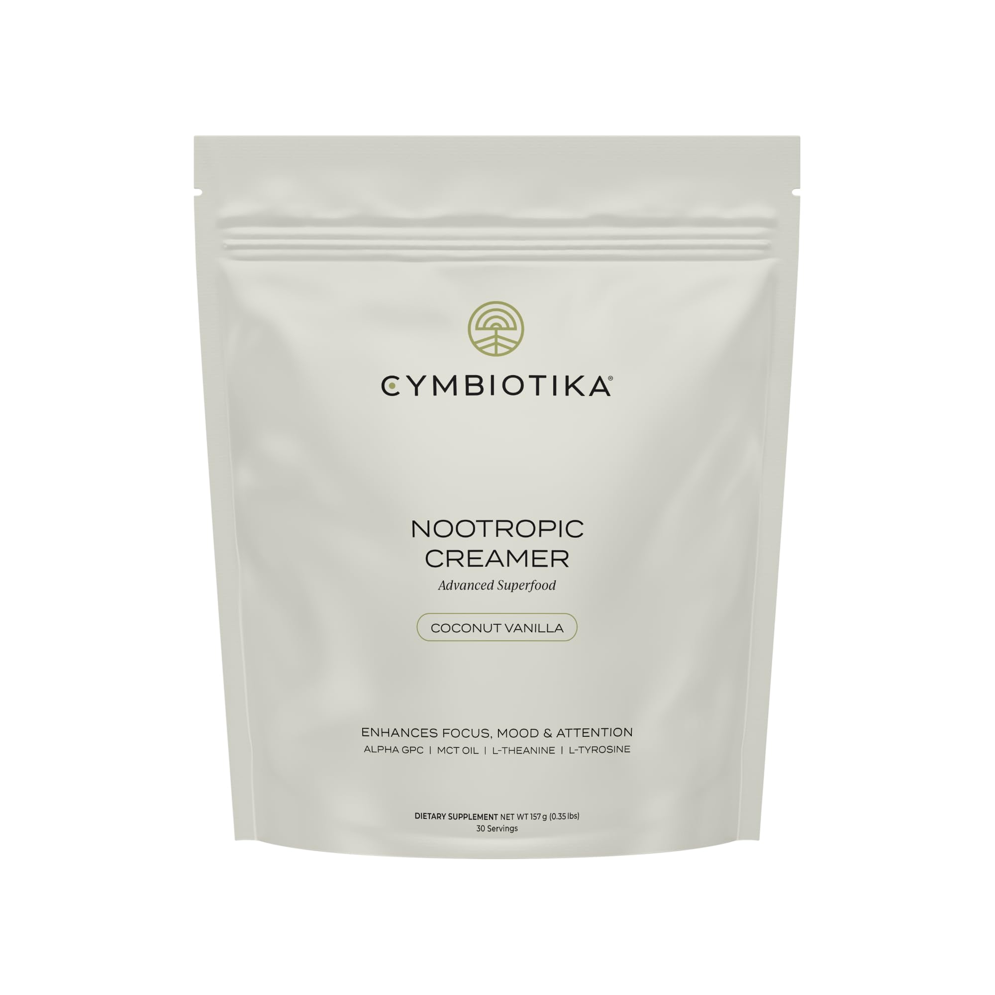 CYMBIOTIKA Nootropic Creamer – MCT Coffee Creamer with Alpha GPC & L-Theanine for Focus, Energy & Mental Clarity – Coconut Vanilla, 30 Servings