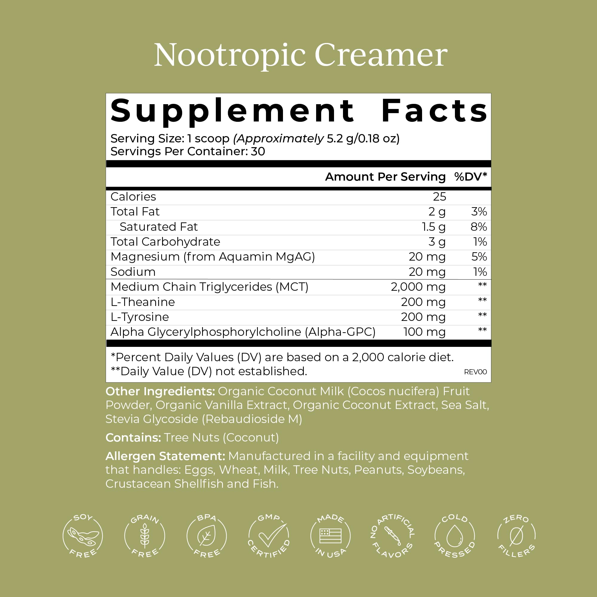 CYMBIOTIKA Nootropic Creamer – MCT Coffee Creamer with Alpha GPC & L-Theanine for Focus, Energy & Mental Clarity – Coconut Vanilla, 30 Servings