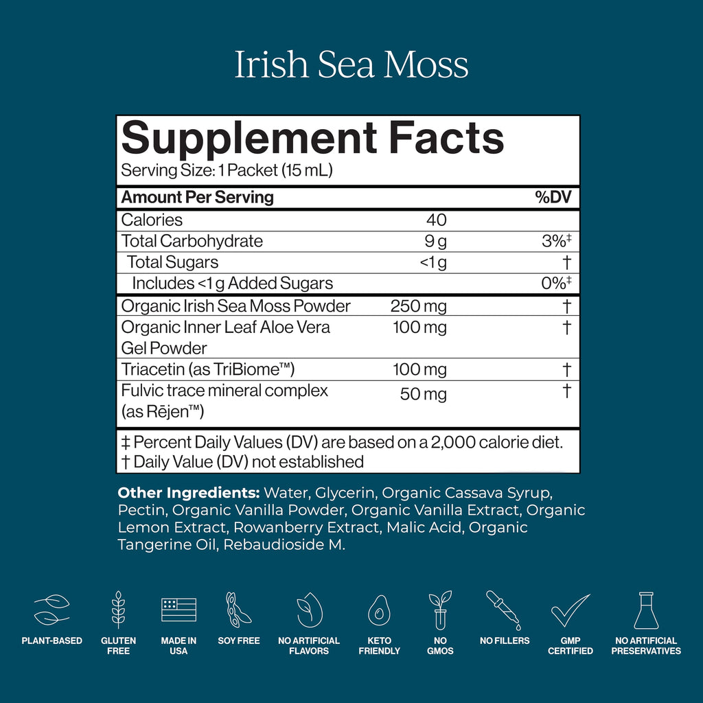 CYMBIOTIKA Irish Sea Moss with Aloe Vera & Fulvic Minerals | 52 Servings, On-The-Go Pack