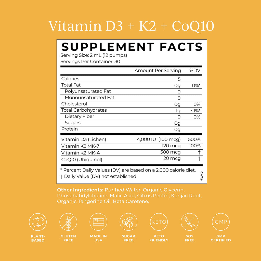 CYMBIOTIKA Vitamin D3 + K2 + CoQ10 Liquid – Immune Support, Heart & Bone Health