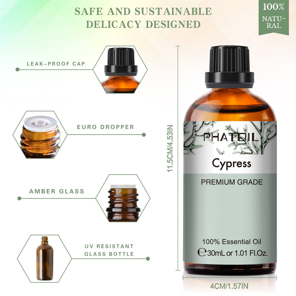 Cypress Essential Oil 30ml | PHATOIL Pure Essential Oil Singles for Aromatherapy Diffusers