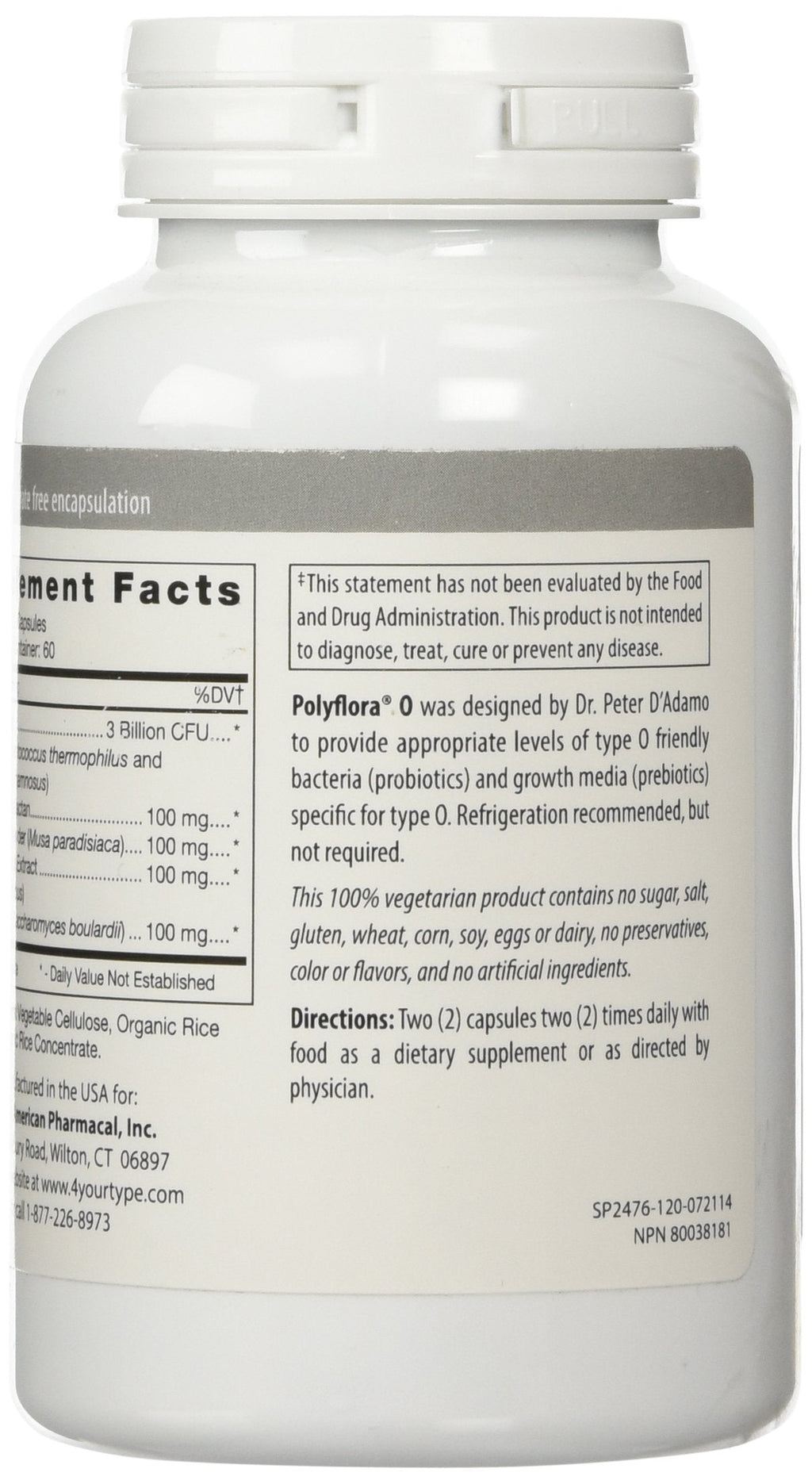 D'Adamo Personalized Nutrition Polyflora O - 120 Count | Blood Type Diet Support