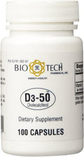 D3-50 50,000 IU Vitamin D3 - 100 Capsules Pack of 2 | Bio-Tech Pharmacal