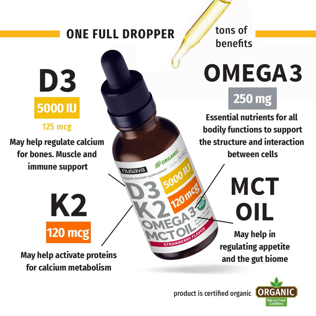 (2 Pack) Organic Vitamin D3 K2 Drops 5000 IU - Immune Support, Strawberry (2oz)