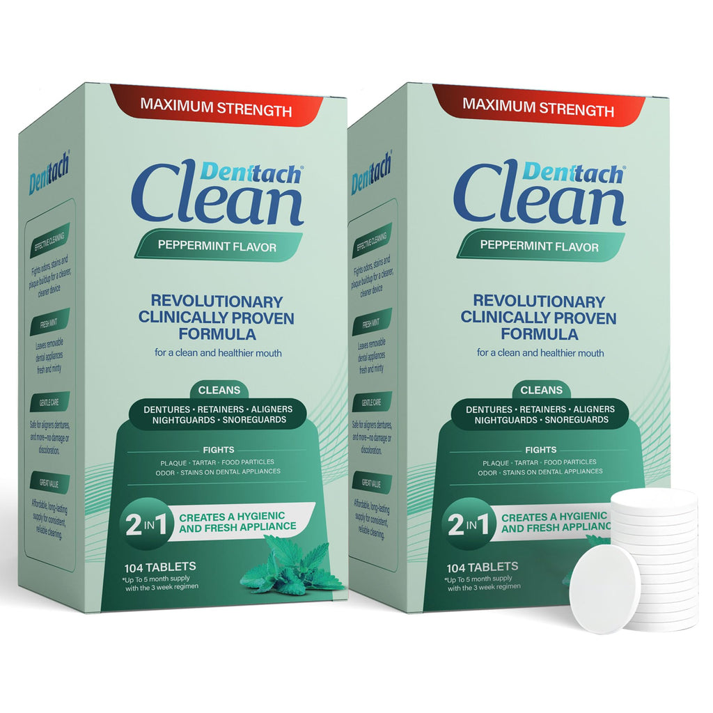 Denttach Clean Retainer & Denture Cleaner Tablets – Maximum Strength Peppermint, 208 Count (2x104)